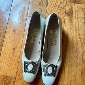 Salvatore Ferragamo Pearlized Ivory Leather Classic Logo